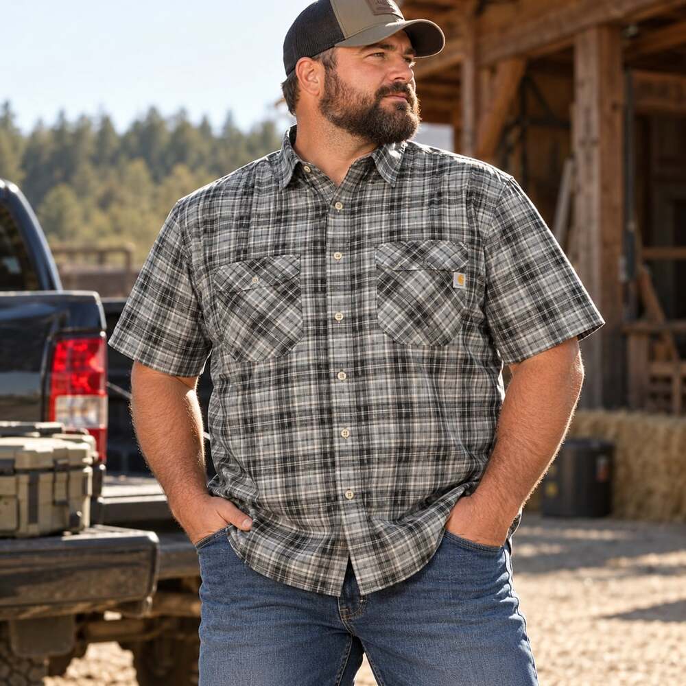 Carhartt Rugged Flex Relaxed Fit Plaid Short Sleeve Shirt Sz 3X Construction